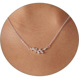 ⚡Silver CZ olive branch leaf 14k Gold Plated CZ Pendant Necklace Gold for Women